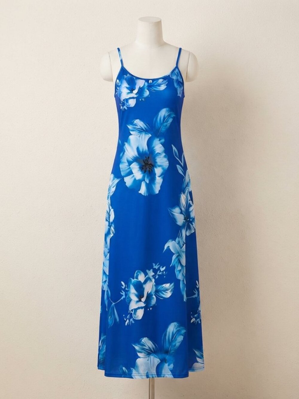 Y2K Royal Blue Floral Maxi Slip Dress Size Large 90s Whimsygoth Resort Wear
